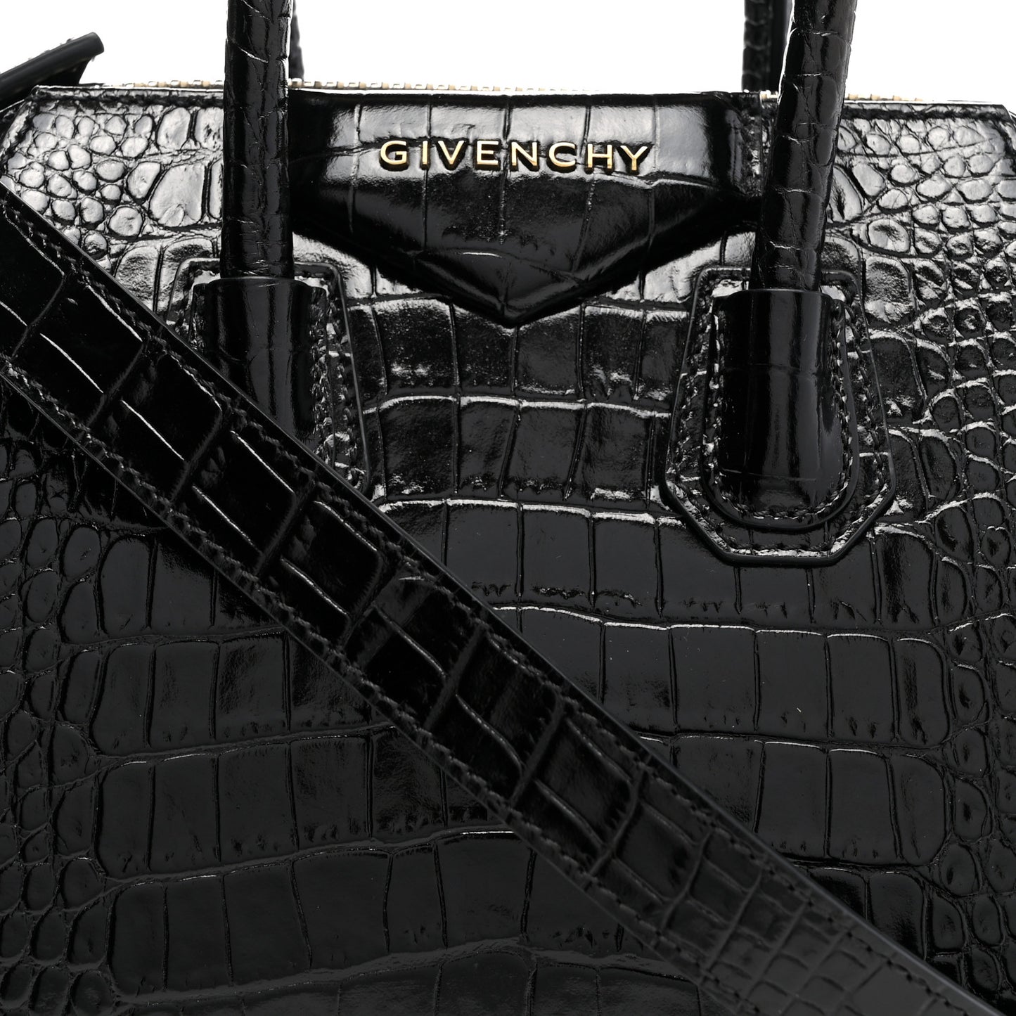 Calfskin Crocodile Embossed Mini Antigona Black
