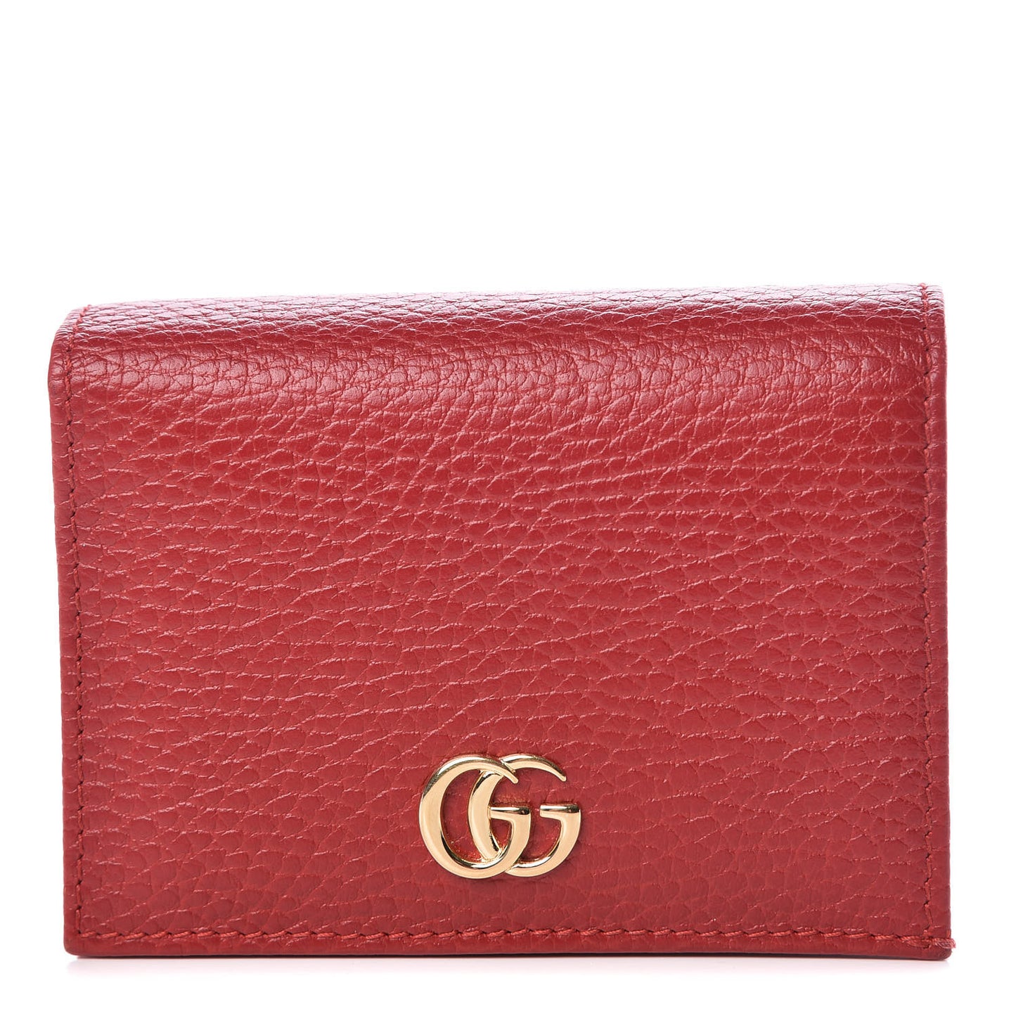 Pebbled Calfskin GG Marmont Card Case Hibiscus Red