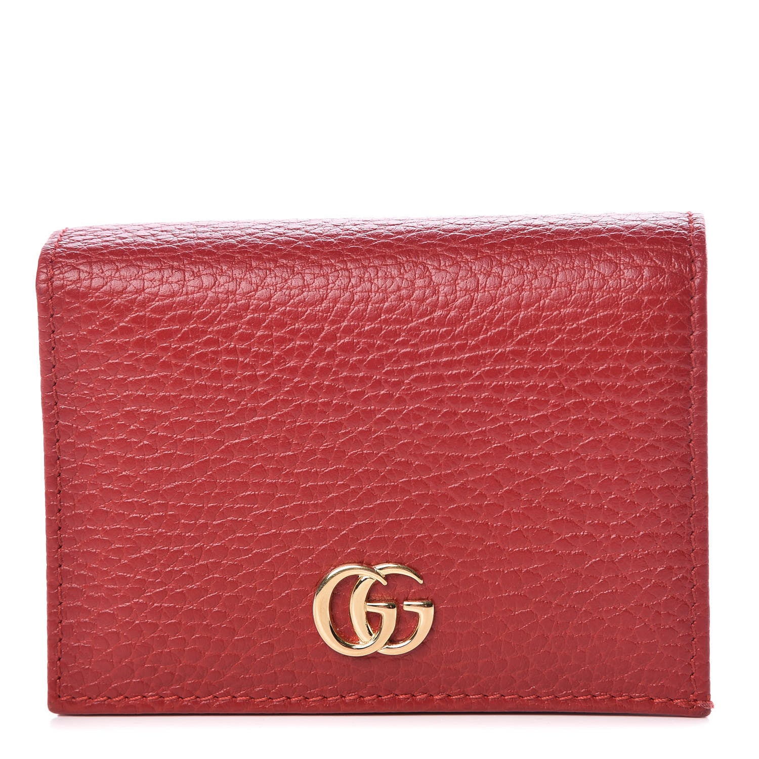 Gucci Pebbled Calfskin GG Marmont Card Case Hibiscus Red 1 of 8