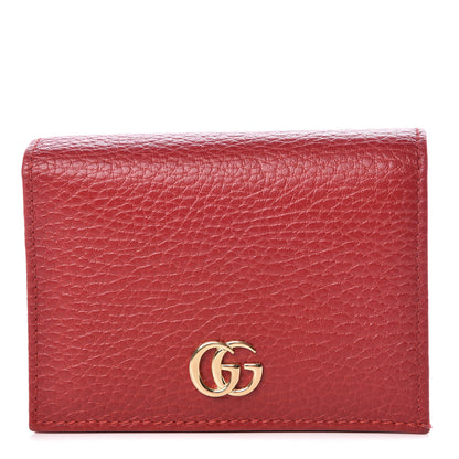 Gucci Pebbled Calfskin GG Marmont Card Case Hibiscus Red 1 of 8