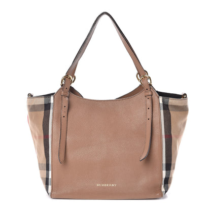 Burberry Grainy Calfskin House Check Small Canterbury Tote Tan 1 of 11