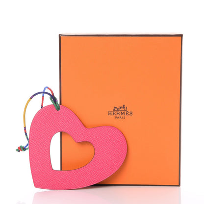 Hermes Togo Epsom Petit H Heart Bag Charm Bleu Electrique Rose Extreme 4 of 4