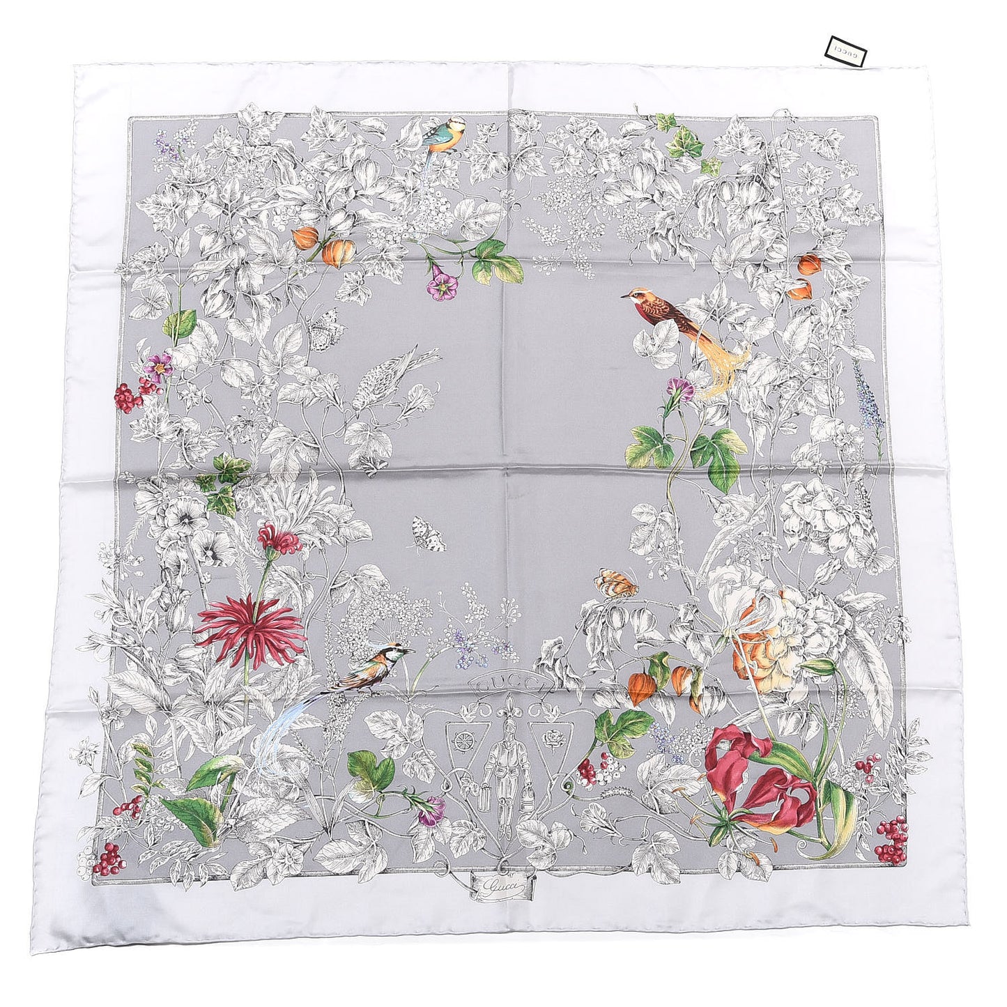 Silk Twill Wondergardenia Square Scarf Zinc Beige