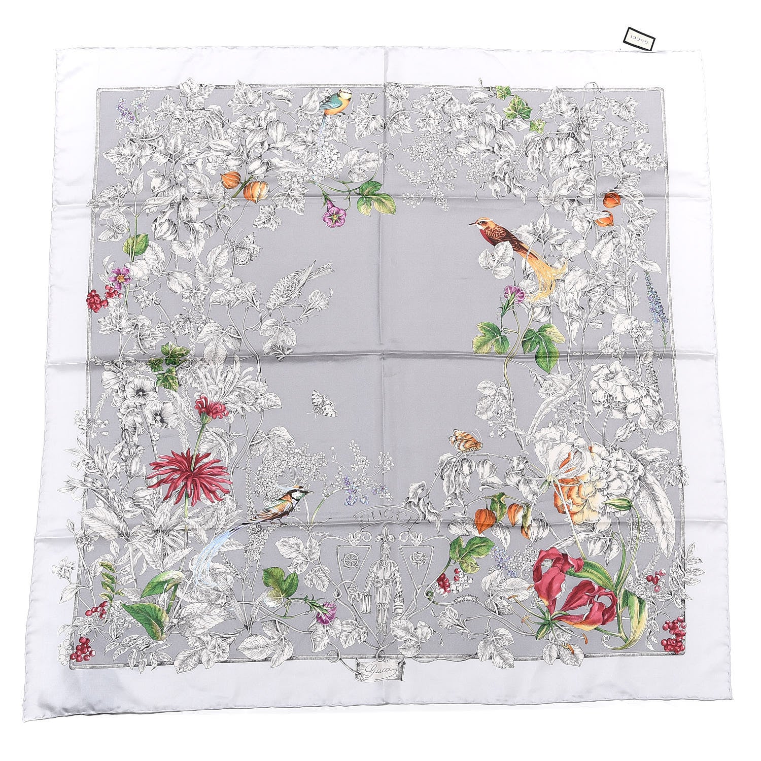 Gucci Silk Twill Wondergardenia Square Scarf Zinc Beige 1 of 5