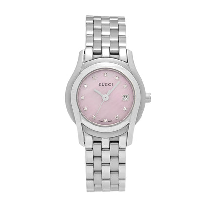 Gucci Stainless Steel Diamond Pink Mother of Pearl 27mm 5500L Quartz Watch 1 of 4