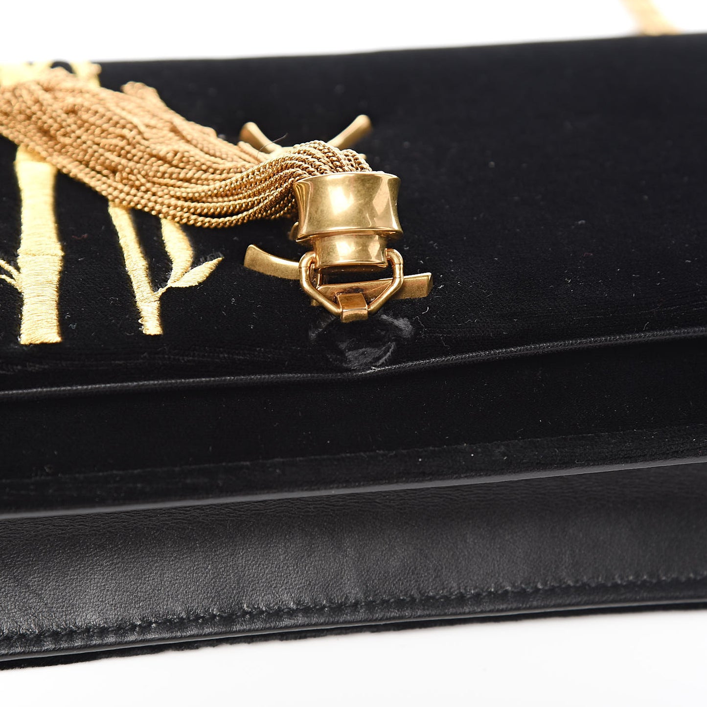 Velvet Embroidered Bamboo Monogram Kate Chain Wallet Black