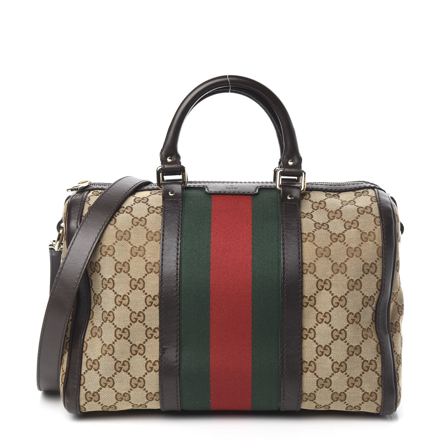 Gucci Monogram Vintage Web Medium Boston Dark Brown 1 of 13