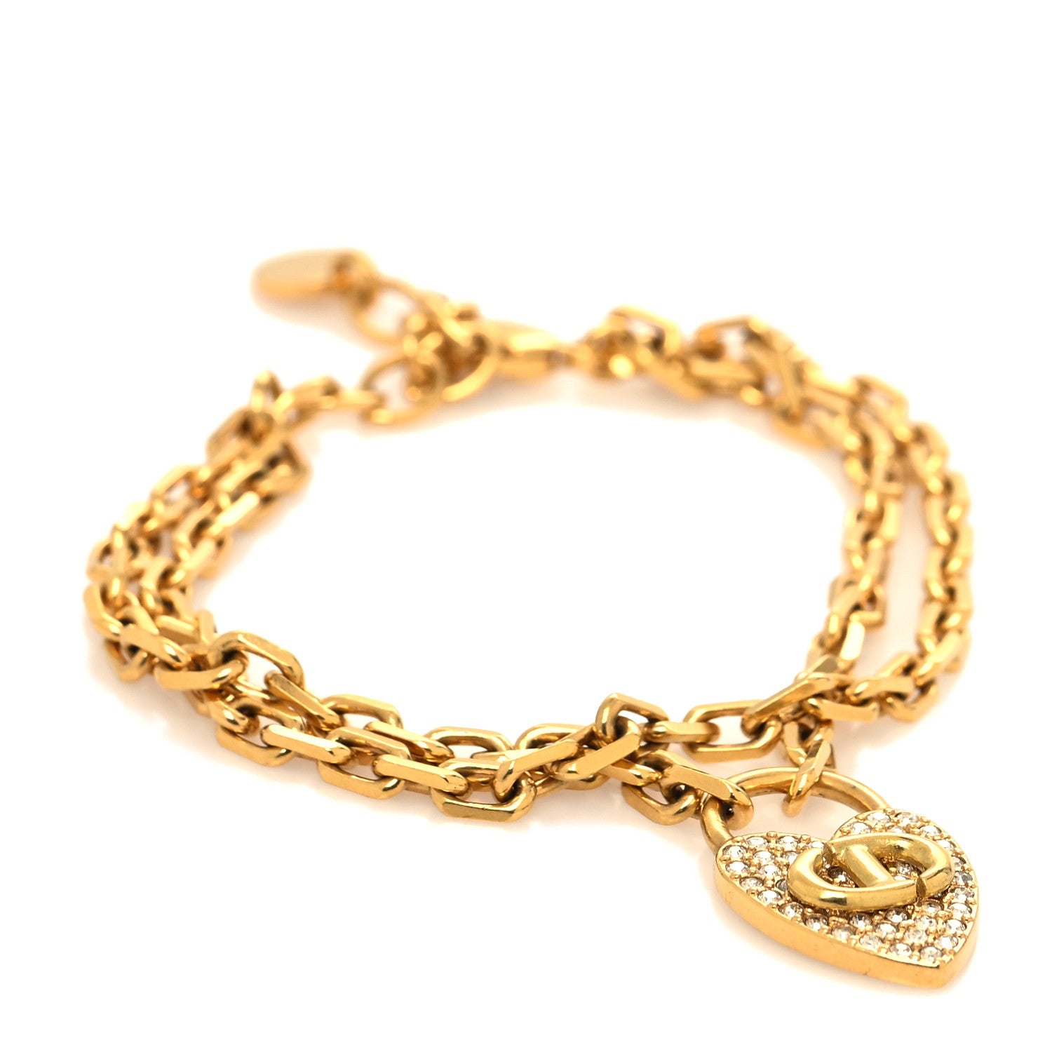 Christian Dior Crystal Heart Lock Bracelet Gold 1 of 5