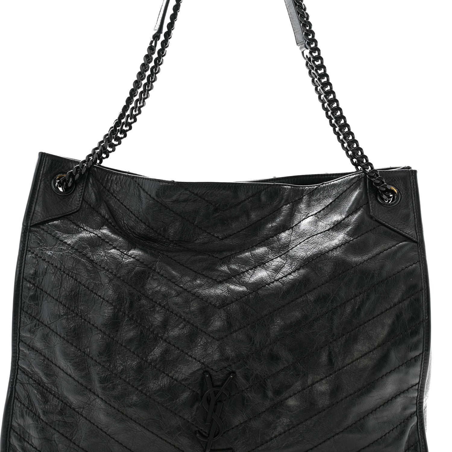 Saint Laurent Crinkled Calfskin Matelasse Monogram Large Niki Shopper Tote Black 7 of 12