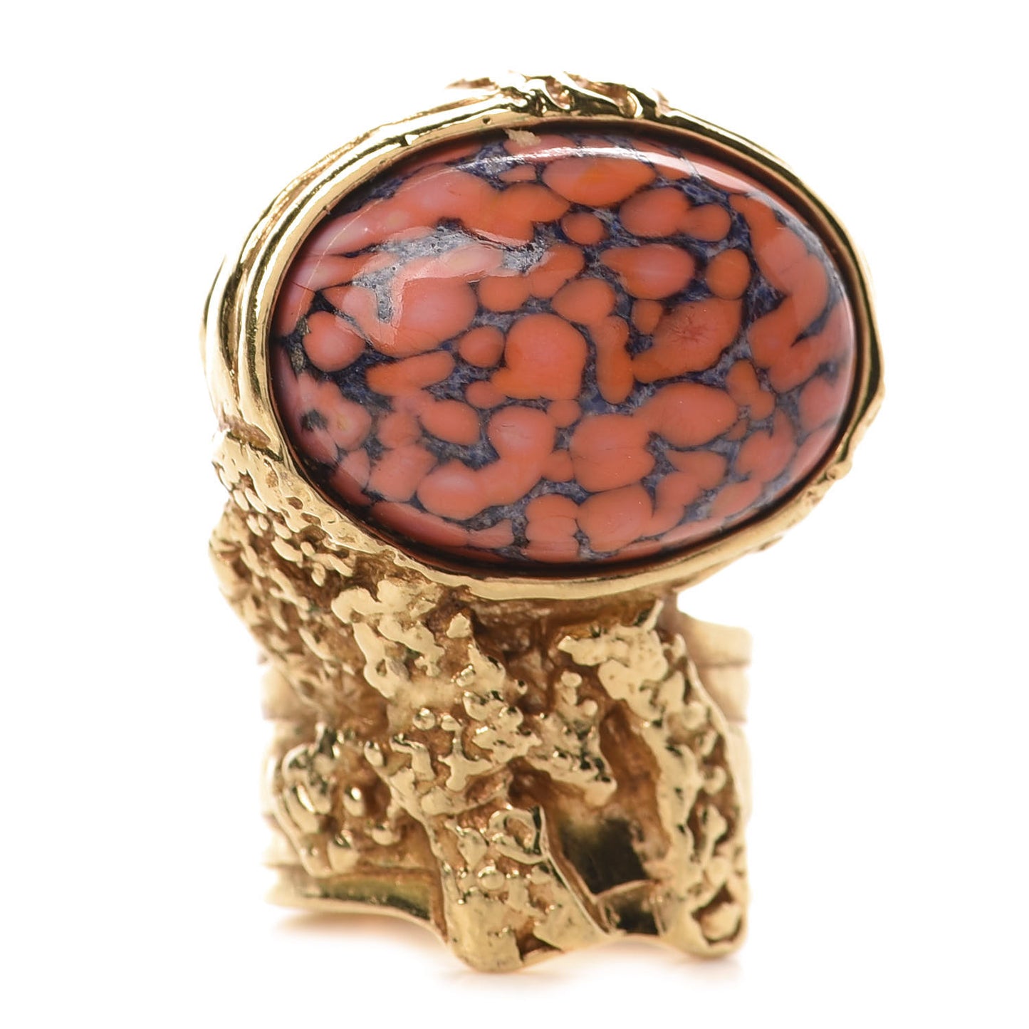 Glass Cabochon Arty Ovale Ring 9 Gold Coral