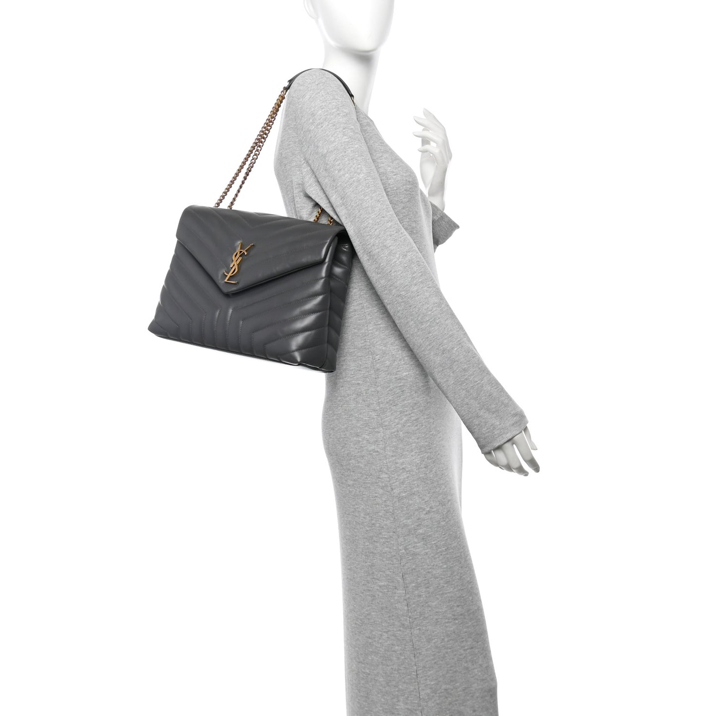 Calfskin Y Quilted Monogram Medium Loulou Chain Satchel Storm