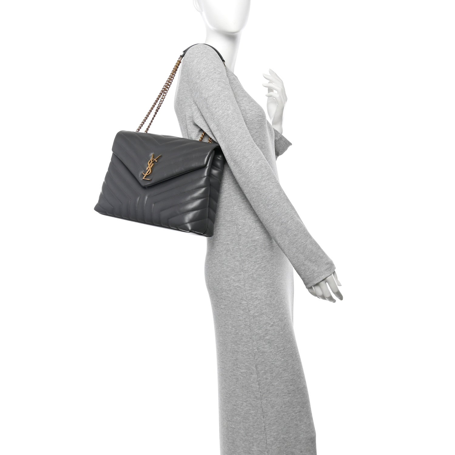 Saint Laurent Calfskin Y Quilted Monogram Medium Loulou Chain Satchel Storm 2 of 10