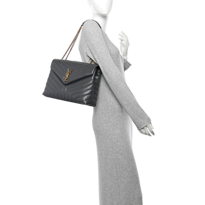 Saint Laurent Calfskin Y Quilted Monogram Medium Loulou Chain Satchel Storm 2 of 10