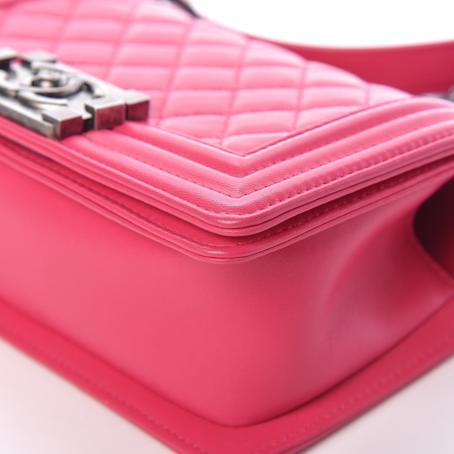 Lambskin Quilted Small Boy Flap Dark Pink