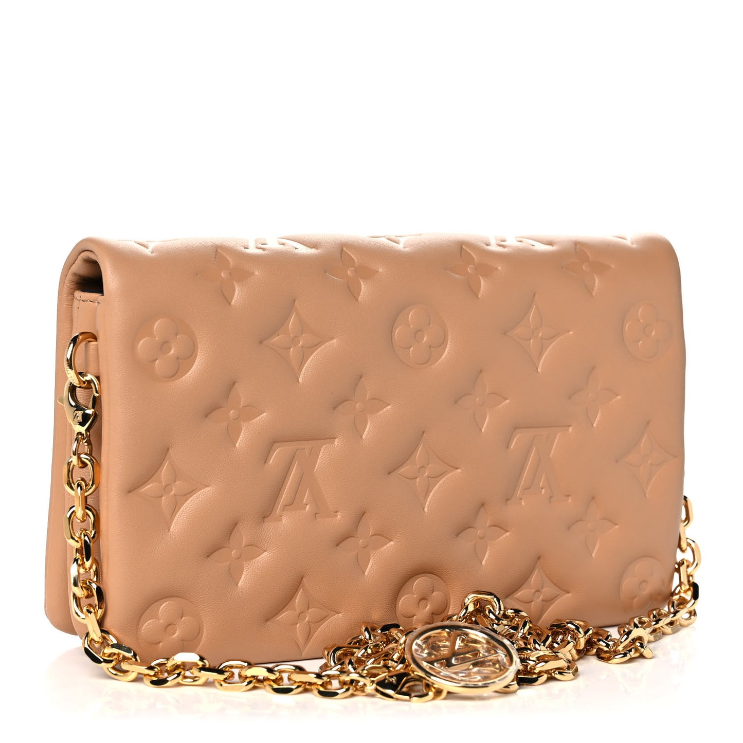 Lambskin Embossed Monogram Pochette Coussin Camel