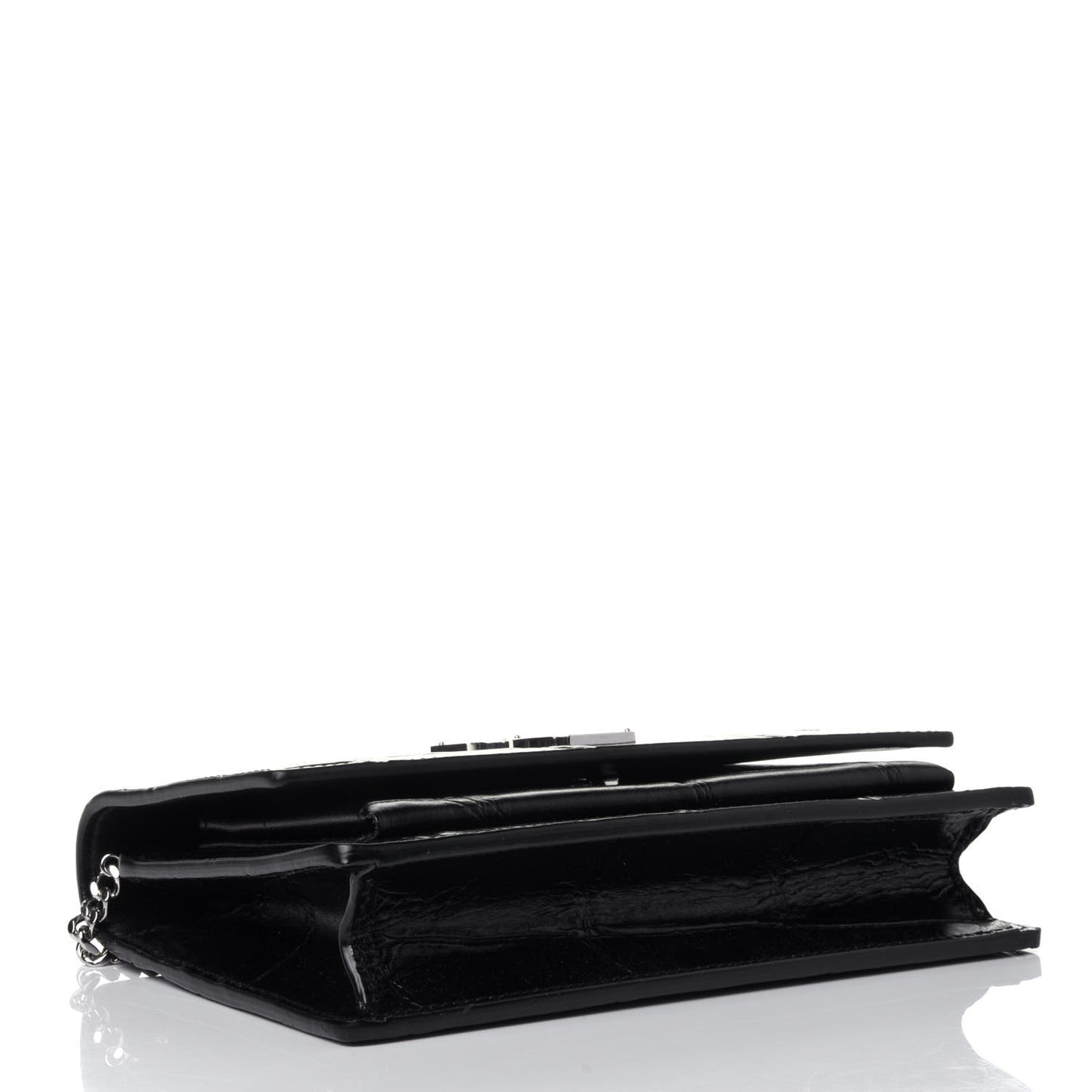 Calfskin Crocodile Embossed Monogram Sunset Top Handle Chain Wallet Black