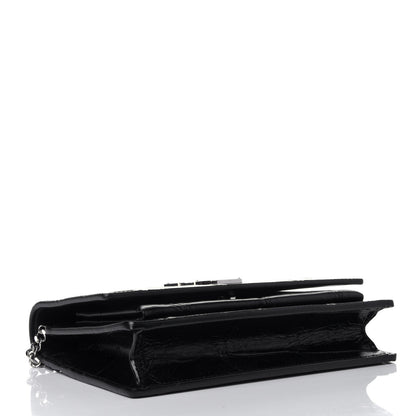 Saint Laurent Calfskin Crocodile Embossed Monogram Sunset Top Handle Chain Wallet Black 3 of 5