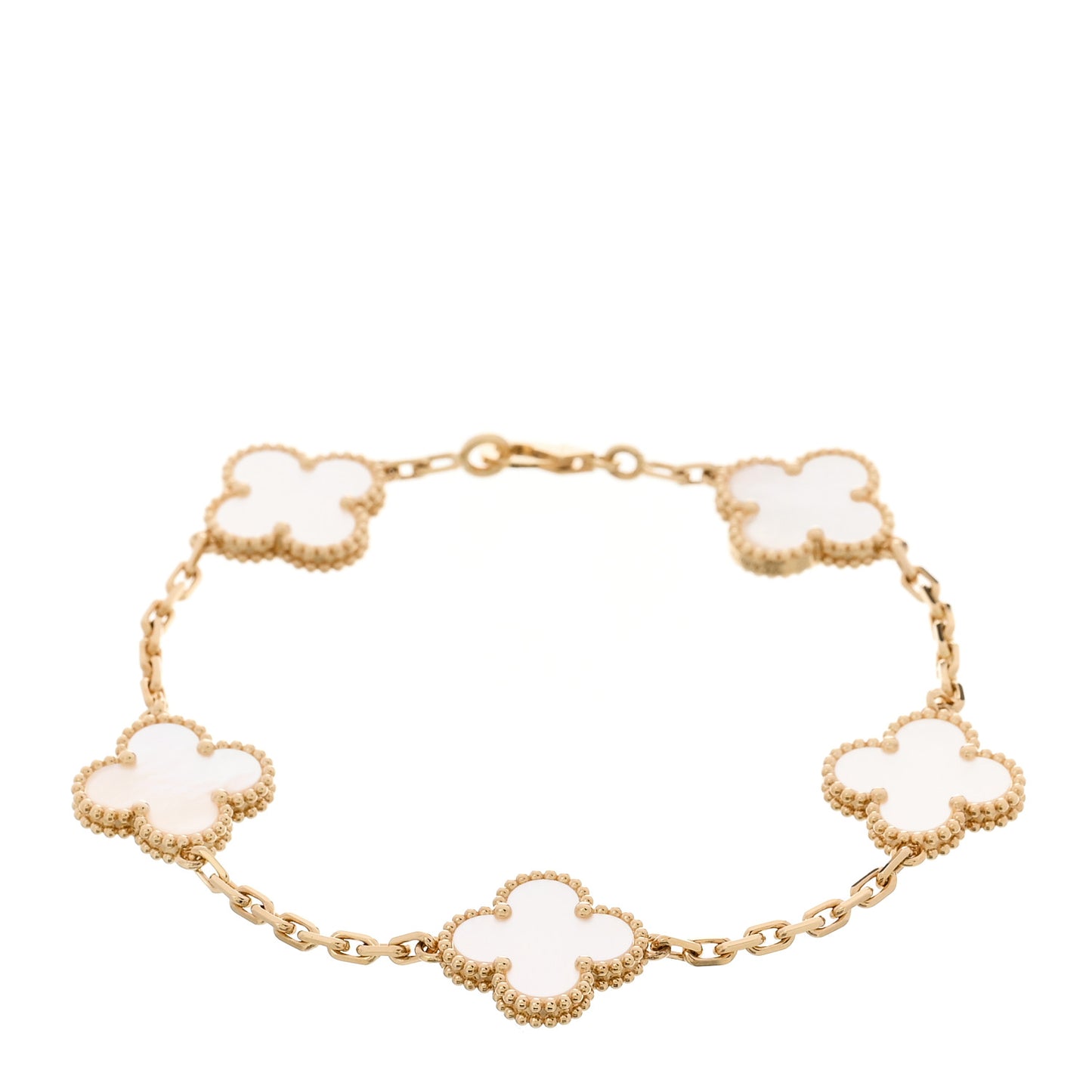 18K Yellow Gold Mother of Pearl 5 Motifs Vintage Alhambra Bracelet