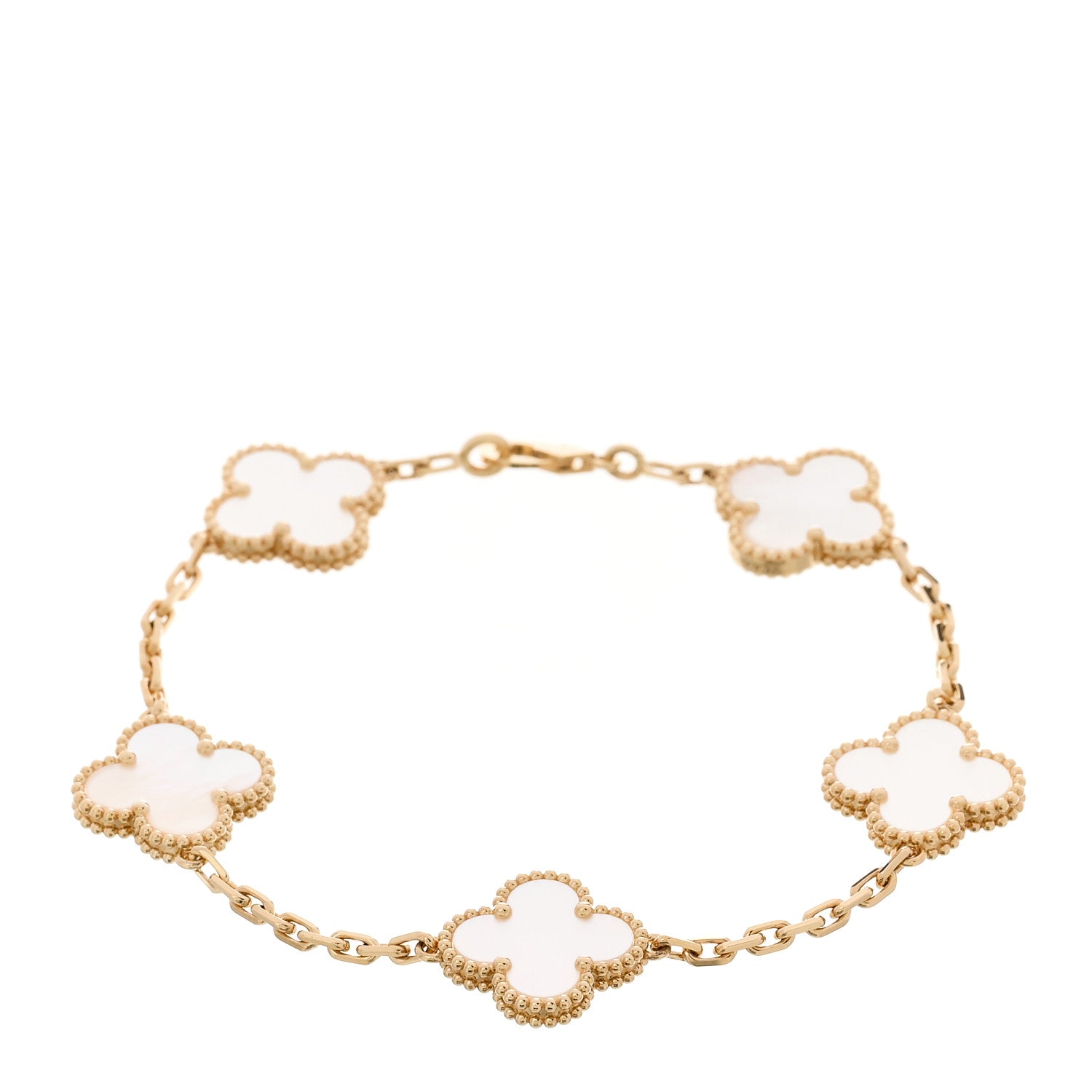 Van Cleef & Arpels 18K Yellow Gold Mother of Pearl 5 Motifs Vintage Alhambra Bracelet 1 of 5