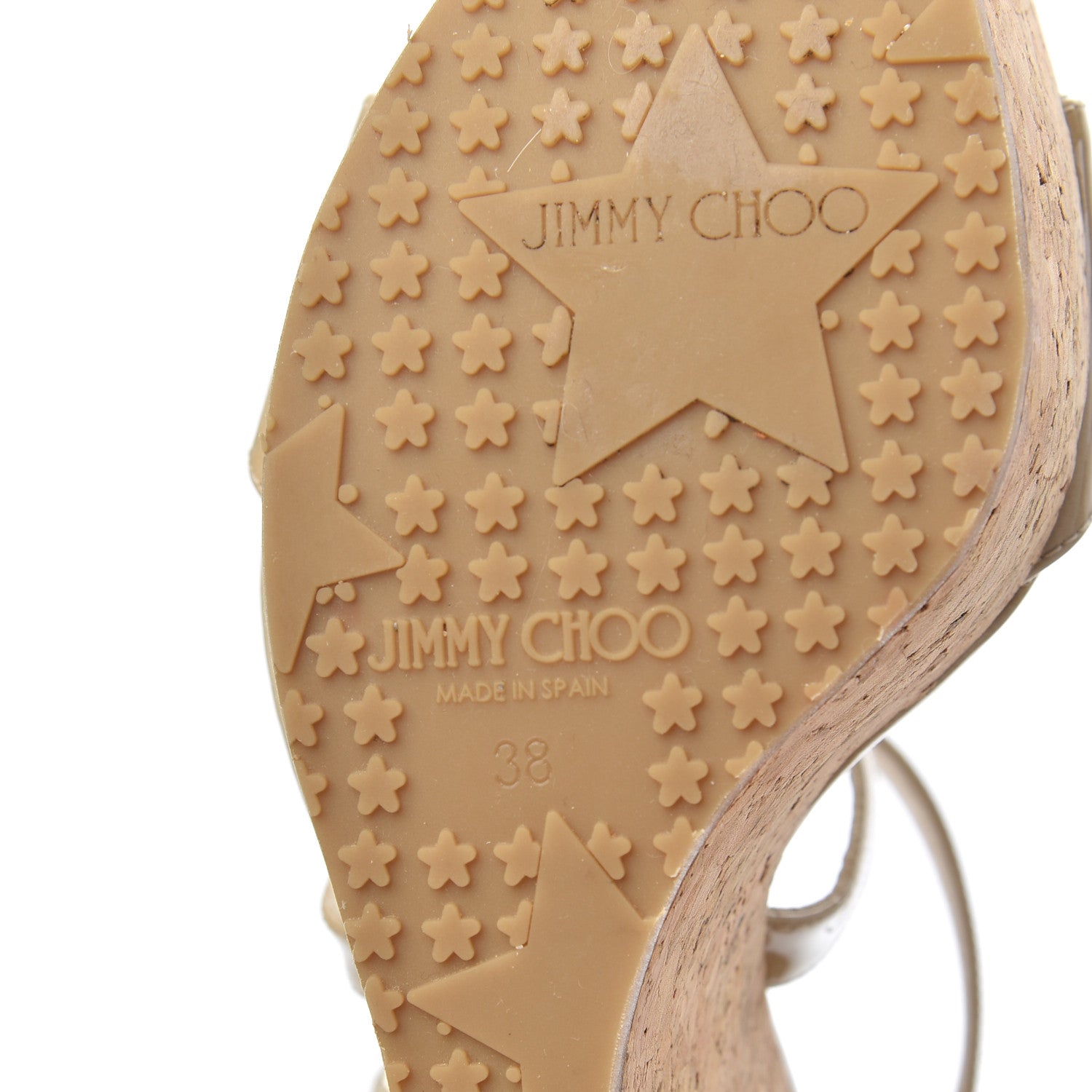 Jimmy Choo Patent Cork Portia 120 Wedge Sandals 38 Nude 7 of 23