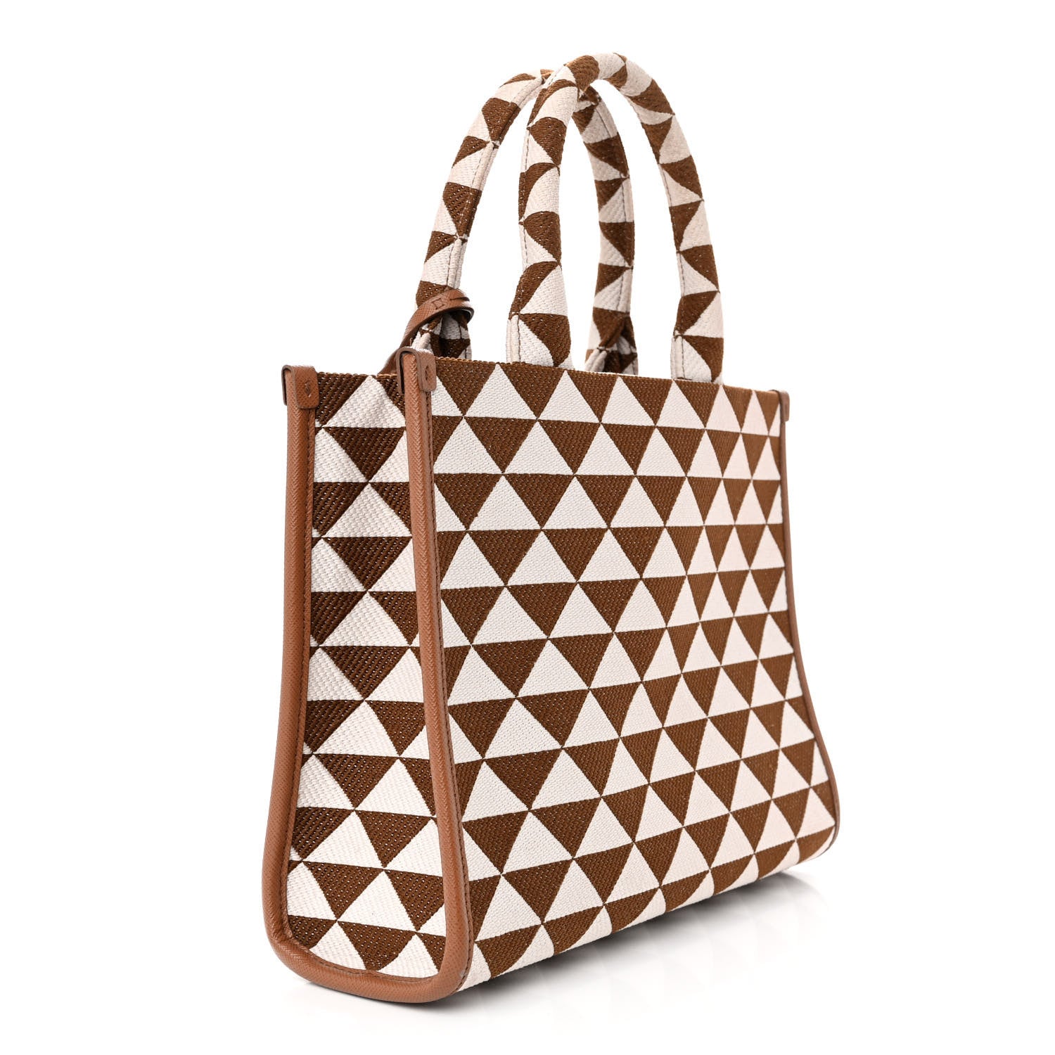 Prada Jacquard Saffiano Triangolo Symbole Embroidered Small Tote Tobacco Talco 3 of 12