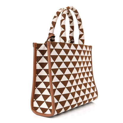 Prada Jacquard Saffiano Triangolo Symbole Embroidered Small Tote Tobacco Talco 3 of 12
