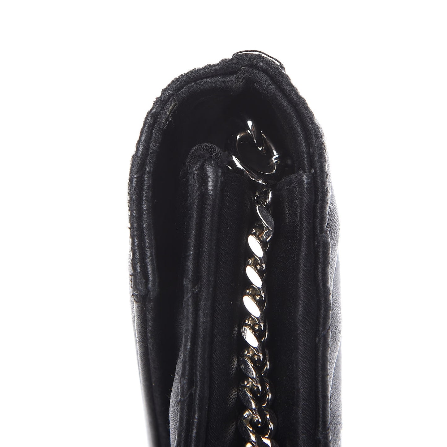 Satin Chevron Monogram Envelope Chain Wallet Black