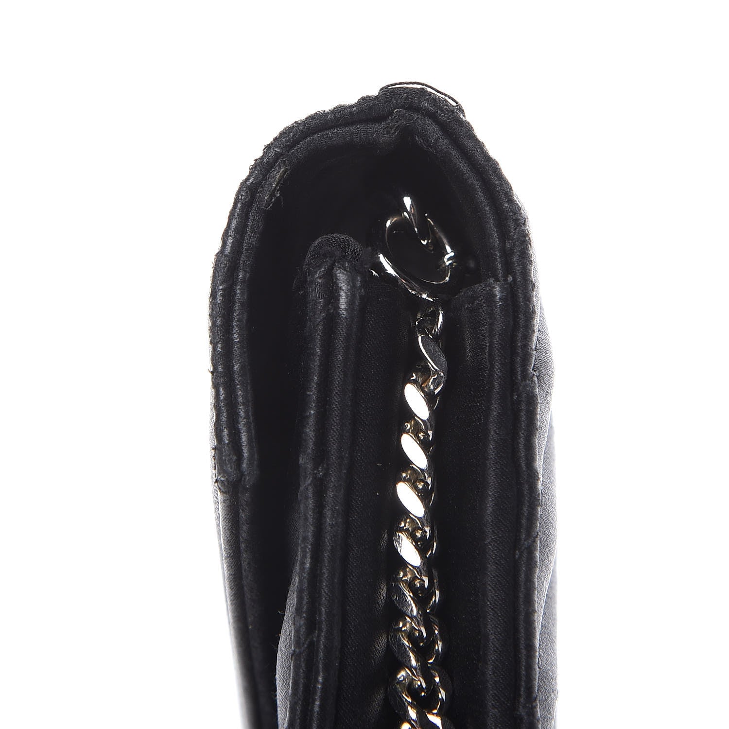 Saint Laurent Satin Chevron Monogram Envelope Chain Wallet Black 11 of 15