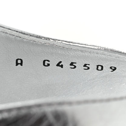 Chanel Laminated Crumpled Lambskin Grosgrain Cap Toe CC Slingback Pumps 41 Silver Black 9 of 11
