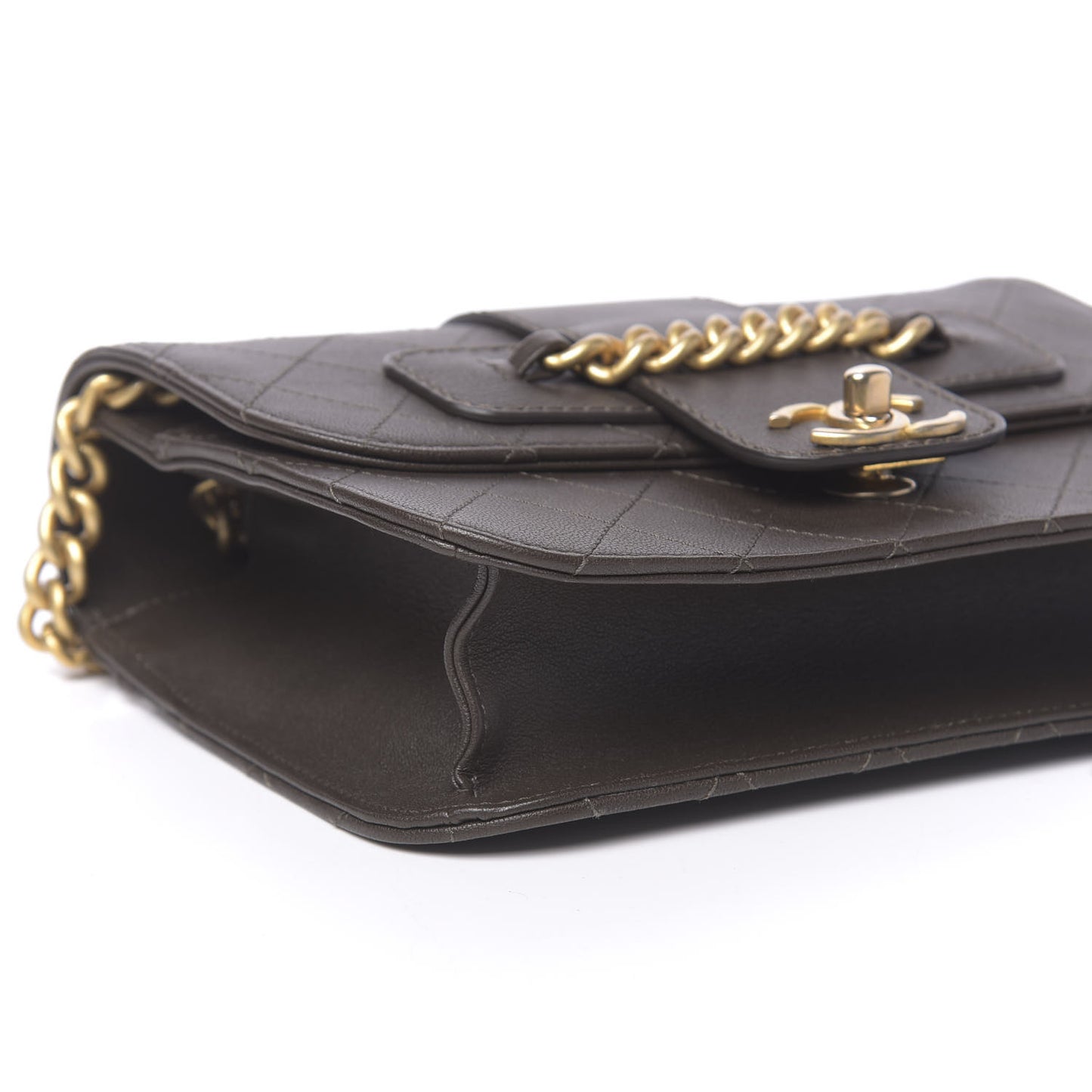 Sheepskin Stitched Chain Flap Bag Brown