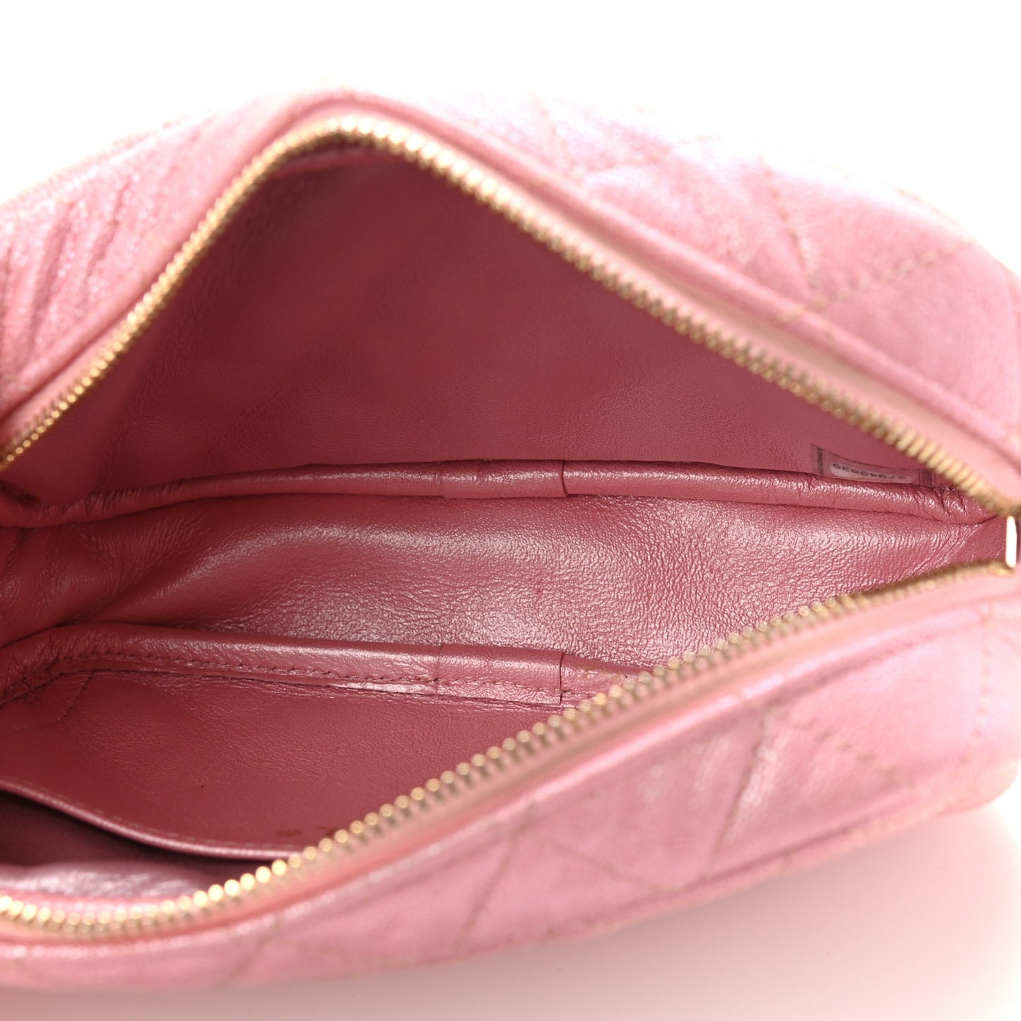 Iridescent Caviar Quilted Small Timeless Camera Case Pink