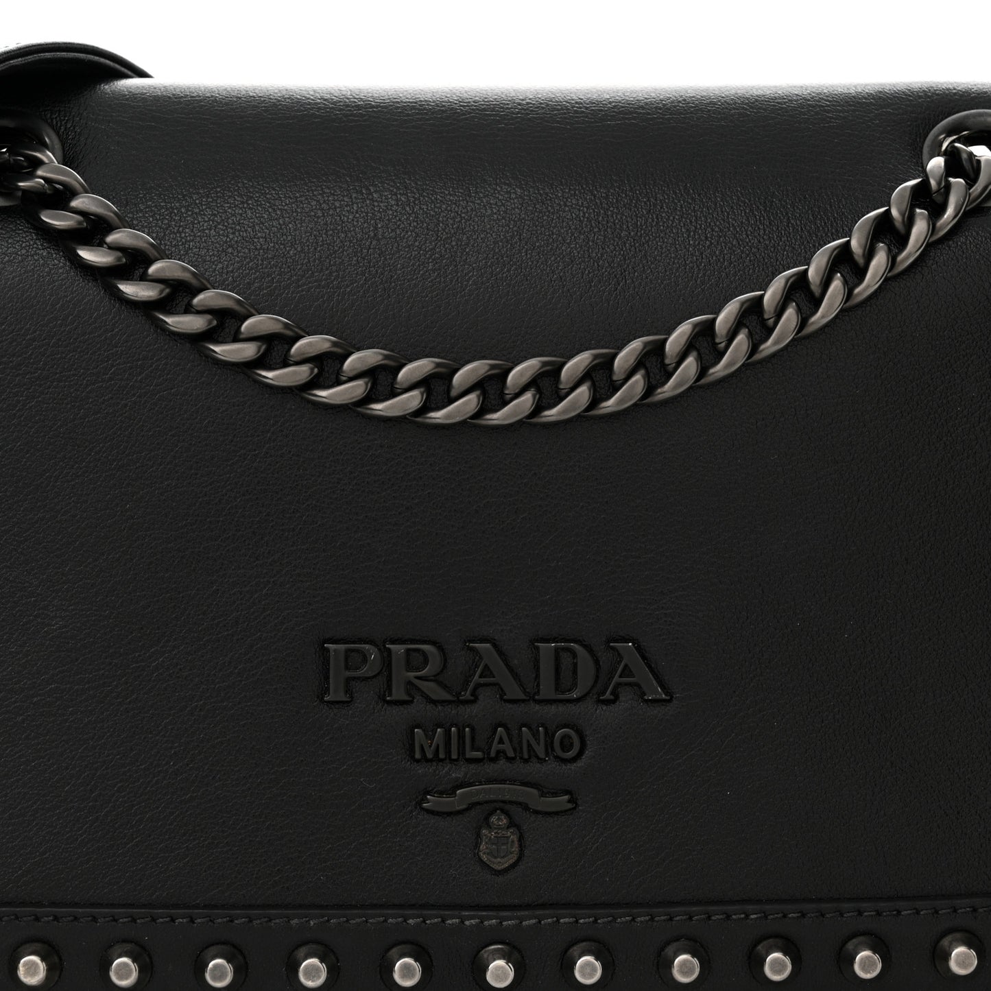 Glace Calfskin Studded Crossbody Black