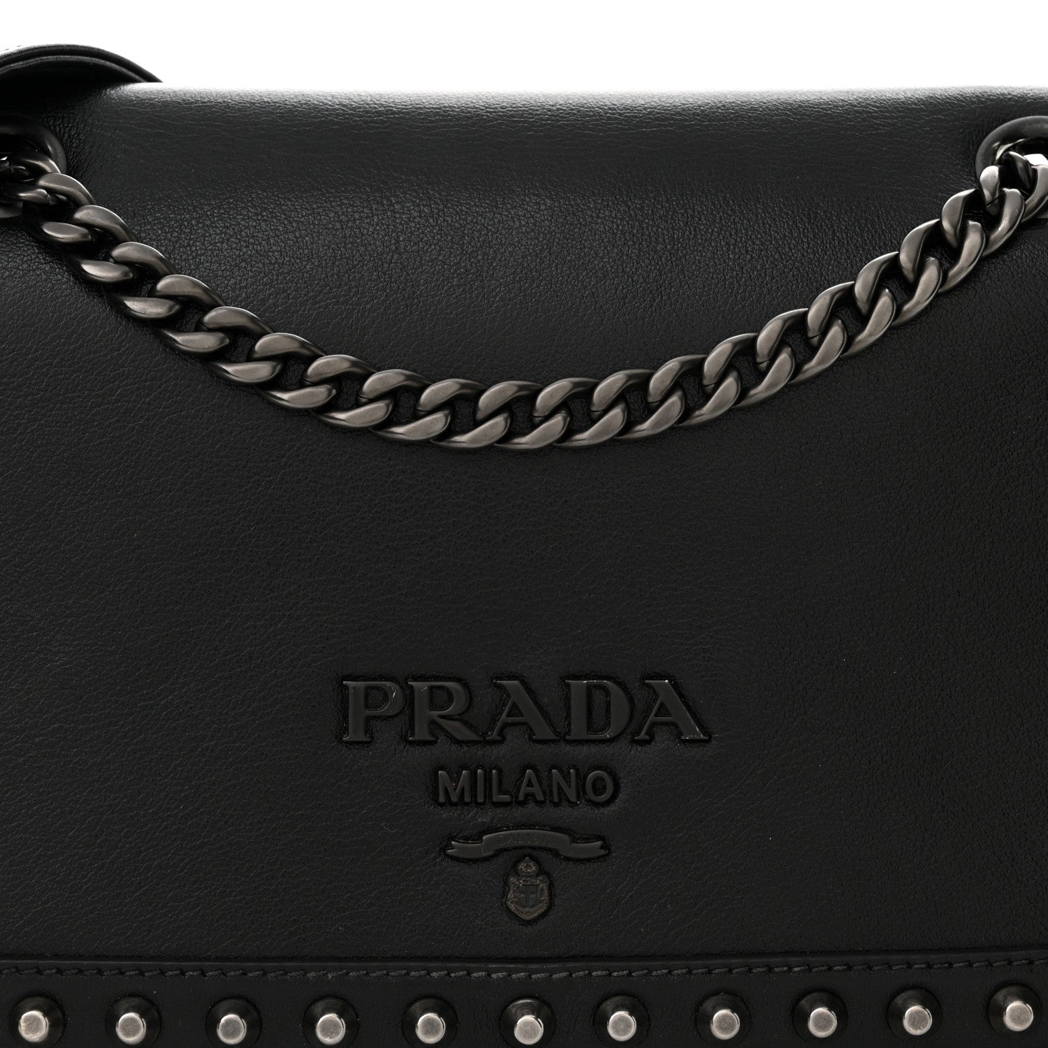Prada Glace Calfskin Studded Crossbody Black 7 of 11