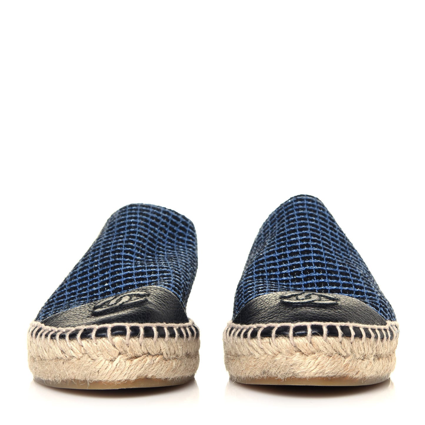 Grained Calfskin Tweed CC Espadrilles 36 Black Blue