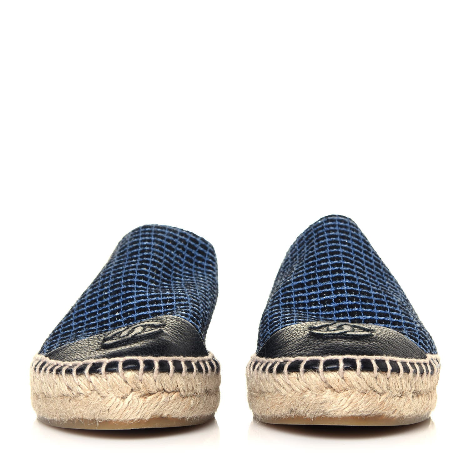 Chanel Grained Calfskin Tweed CC Espadrilles 36 Black Blue 2 of 7