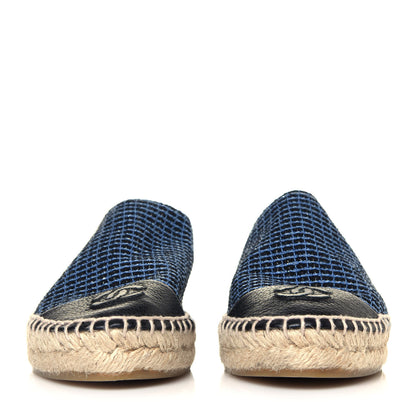 Chanel Grained Calfskin Tweed CC Espadrilles 36 Black Blue 2 of 7
