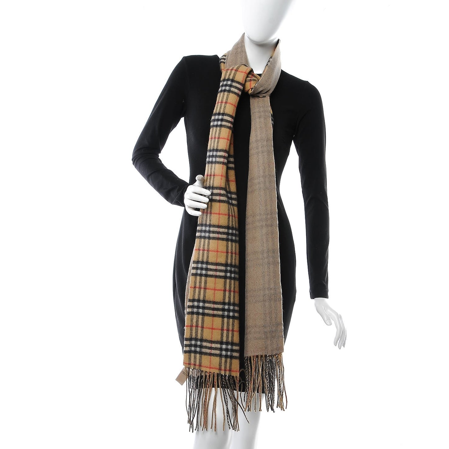 Cashmere Nova Check Fringe Scarf Camel