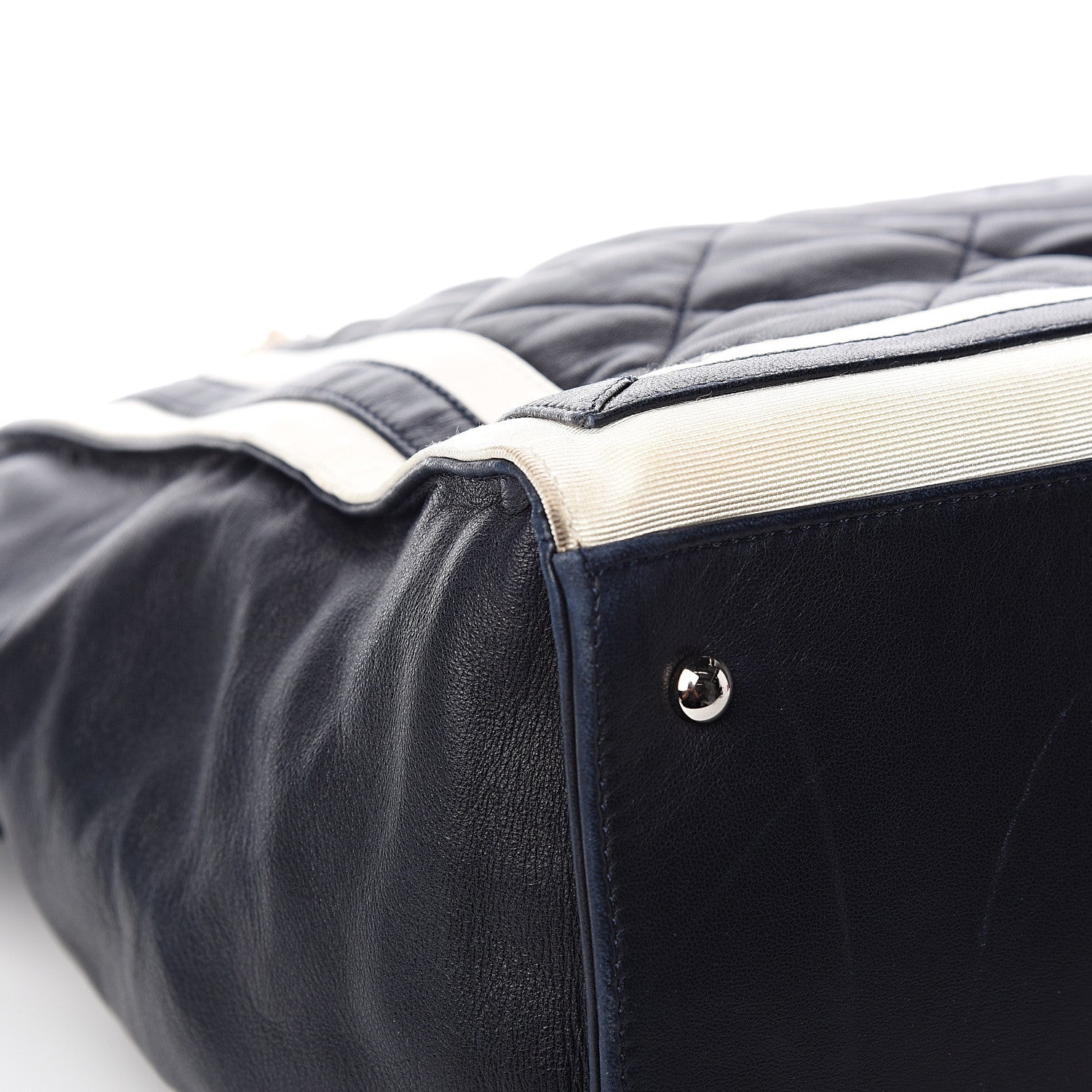Chanel Lambskin Quilted Lido Shopping Tote Dark Navy Blue 7 of 12