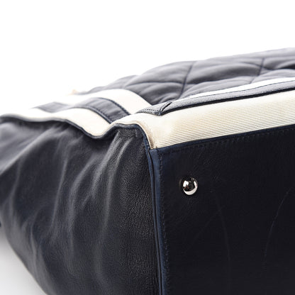Chanel Lambskin Quilted Lido Shopping Tote Dark Navy Blue 7 of 12
