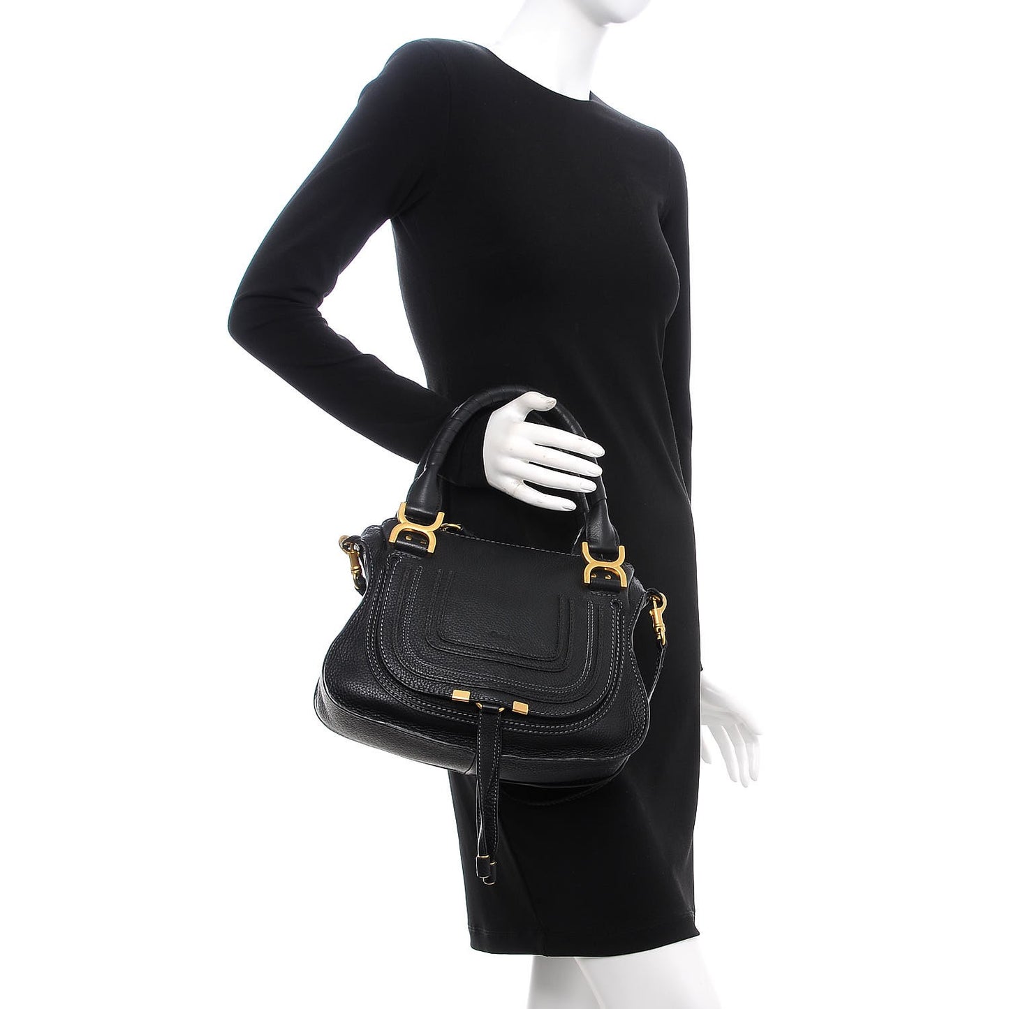 Calfskin Small Marcie Satchel Black