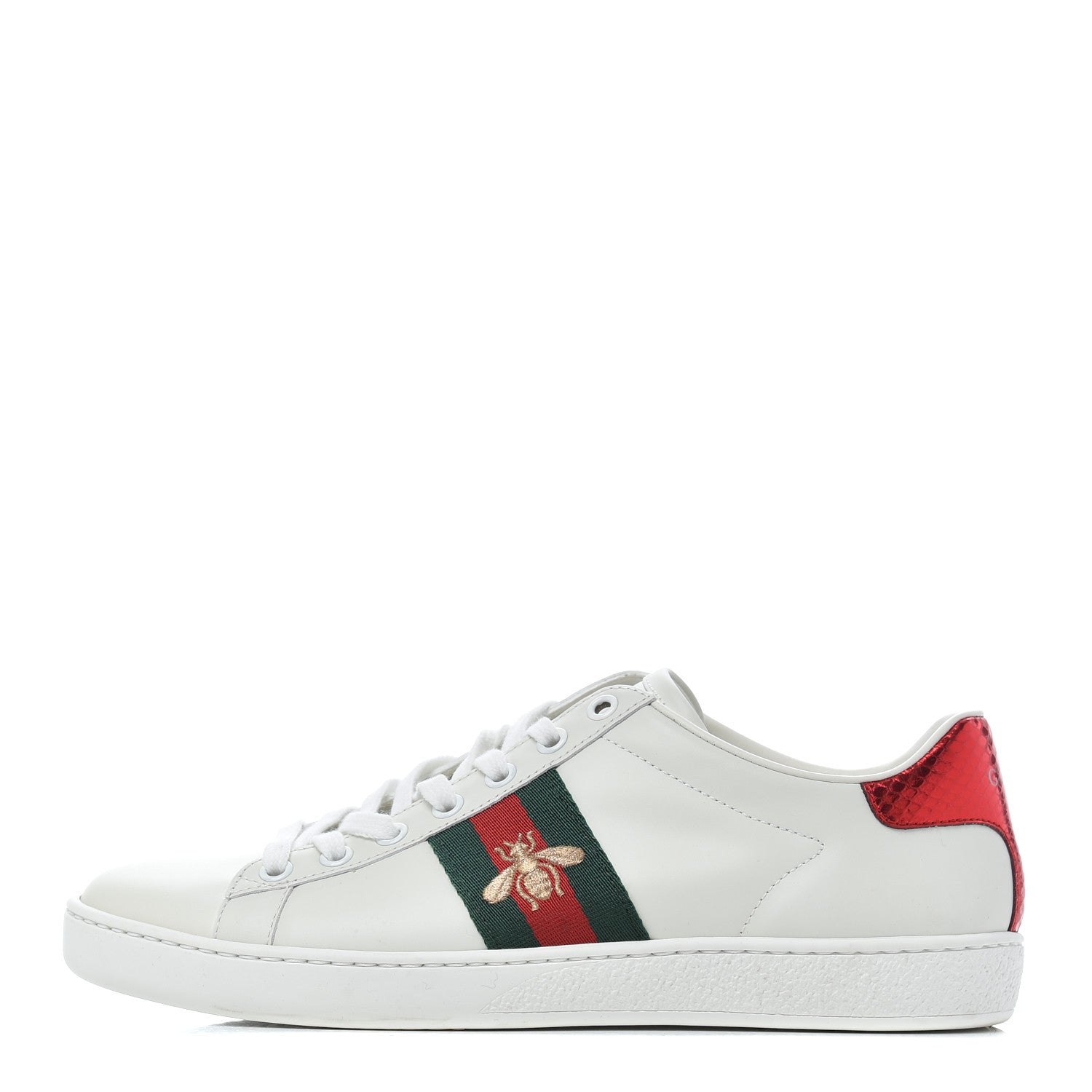 Gucci Calfskin Ayers Bee Embroidered Womens Ace Sneakers 37.5 White Green 1 of 18