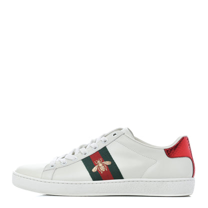 Gucci Calfskin Ayers Bee Embroidered Womens Ace Sneakers 37.5 White Green 1 of 18