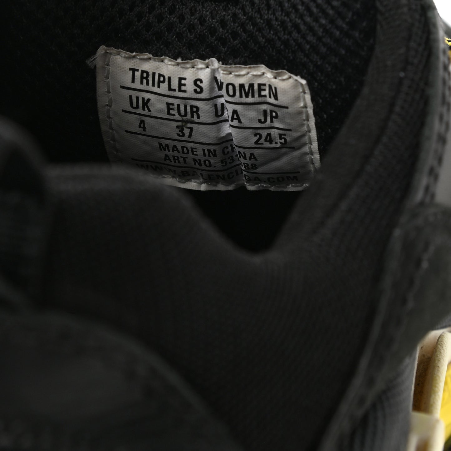 Fabric Mesh Womens Triple S Sneakers 37 Black Yellow