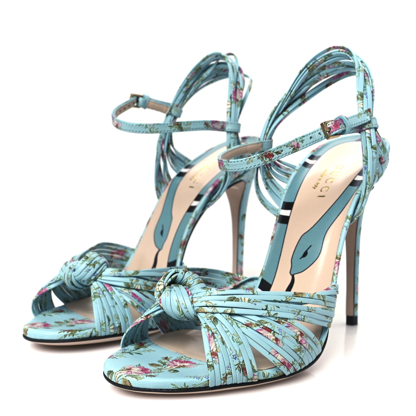 Malaga Kid Floral Print Knotted Allie Sandals 37 Aquamarine