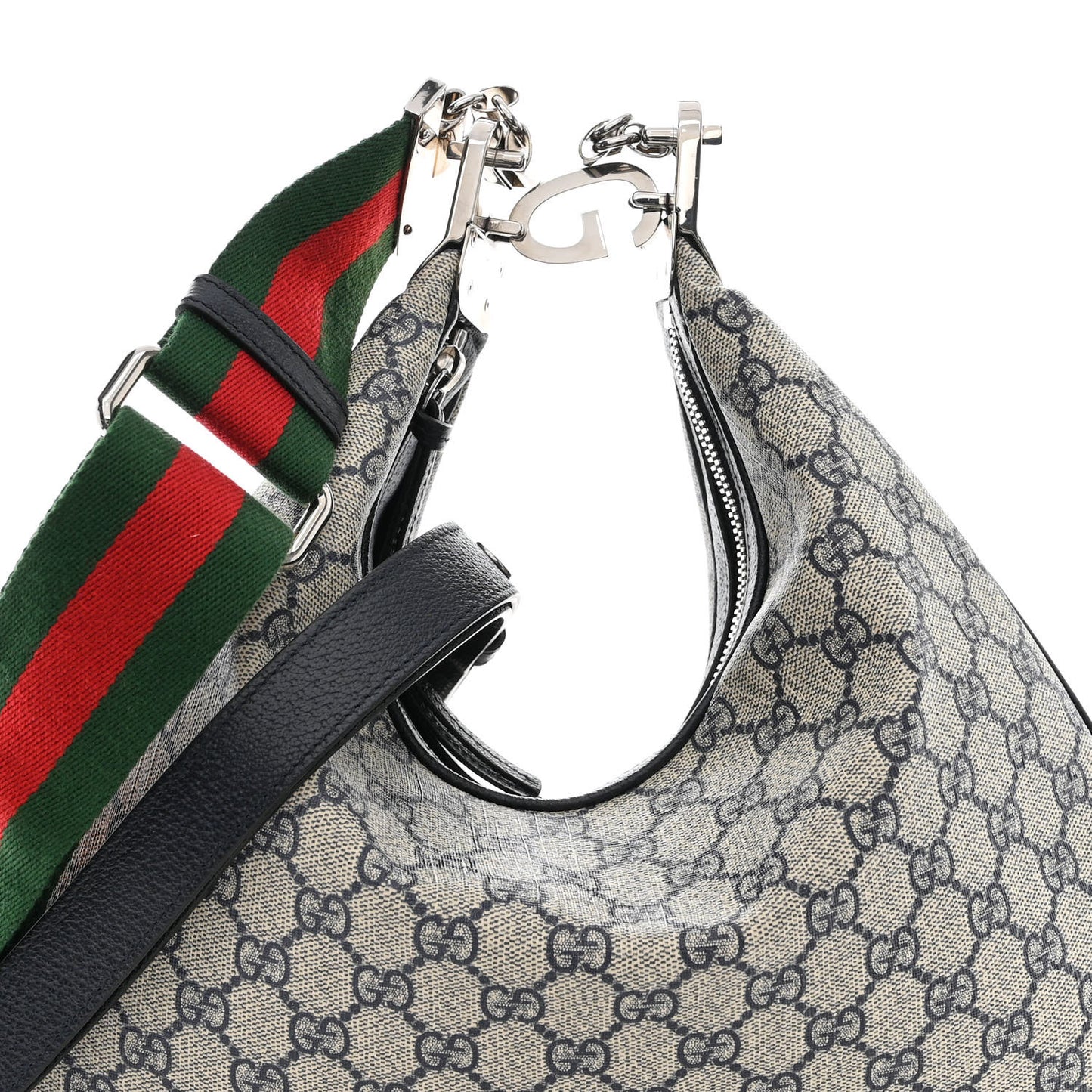GG Supreme Monogram Textured Calfskin Web Large Attache Shoulder Bag Beige Blue