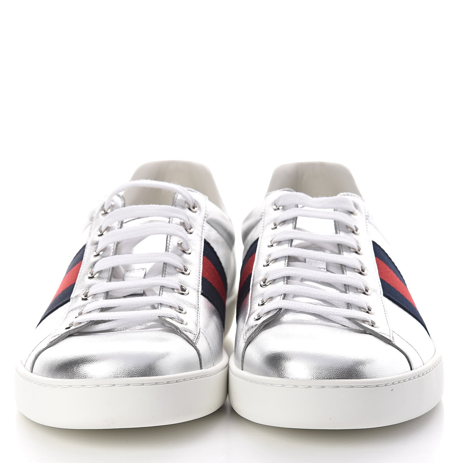 Gucci Metallic Nappa Silk Ayers Mens Ace Web Sneakers 11 Silver 2 of 8