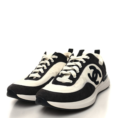 Chanel Nylon Calfskin Suede Womens CC Sneakers 41.5 White Black 3 of 10