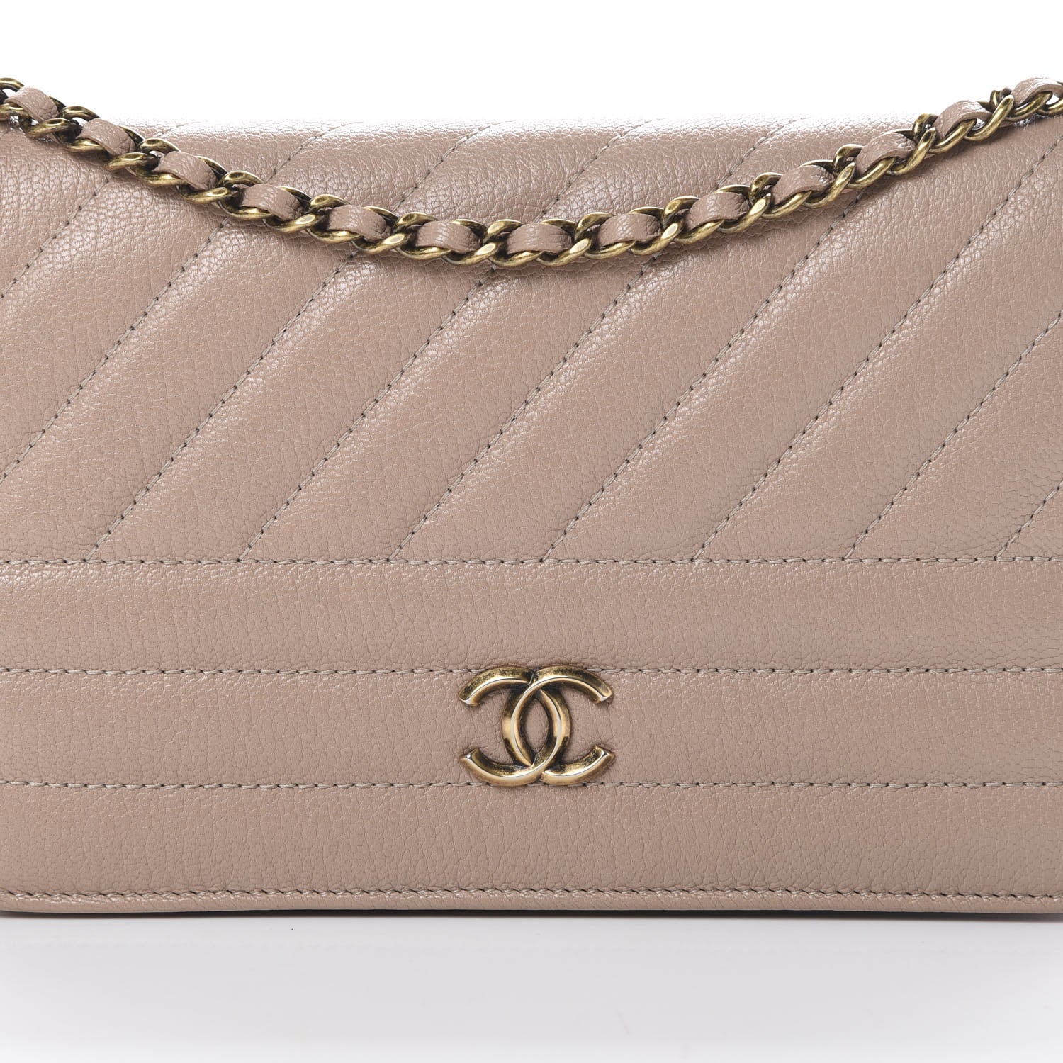 Chanel Goatskin Diagonal Quilted Wallet On Chain WOC Beige 8 of 11