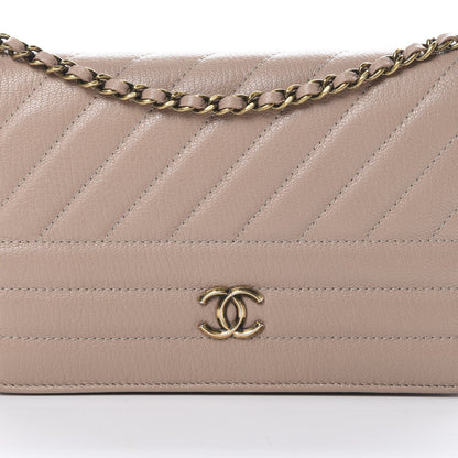 Chanel Goatskin Diagonal Quilted Wallet On Chain WOC Beige 8 of 11
