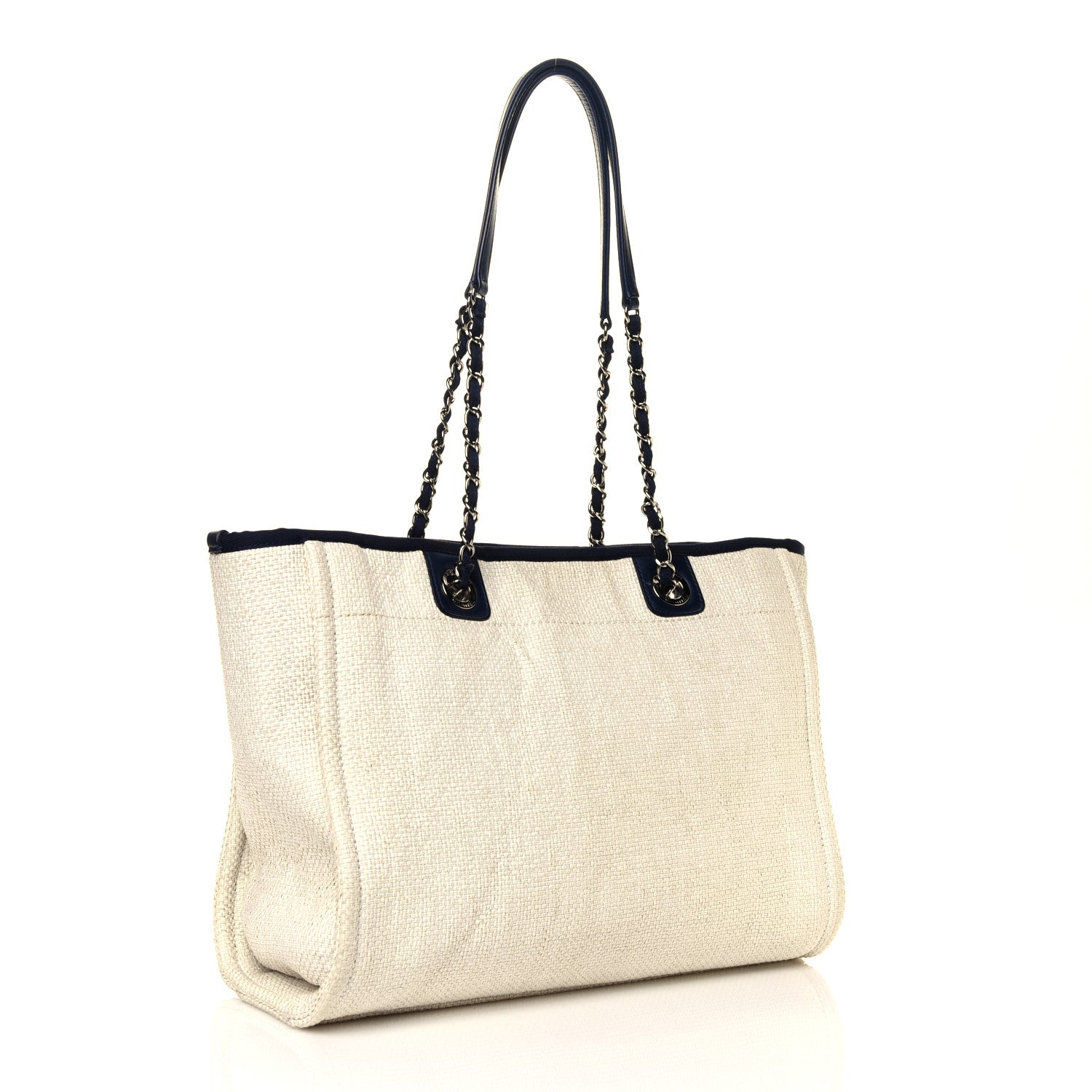 Chanel Woven Straw Raffia Small Deauville Tote White Navy 5 of 21